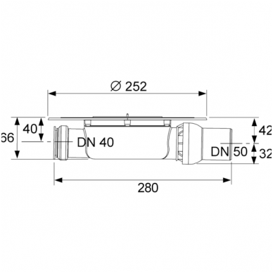 TECEdrainpoint S trapas DN 50, ypač plokščias, horizontalus, su „Seal System“ universaliu flanšu 2